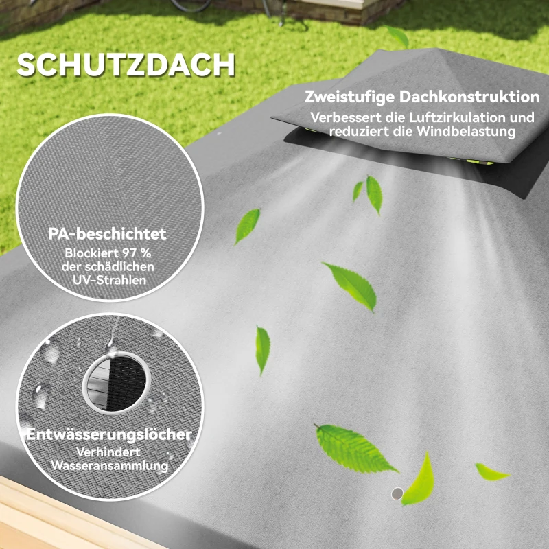 Outsunny 3 x 3 m Garten-Pavillon, 2-Stufen-Dach-Design, UV30+ Schutz, UV-beständig, Sonnenschutz, Metallrahmen, Dunkelgrau