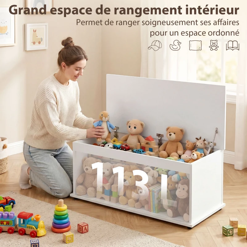 HOMCOM Coffre de rangement, banc de rangement avec couvercle rabattable et charnières de sécurité, banc chaussures, meuble d'entrée, couloir, chambre, salon, 100 x 40 x 40 cm, blanc