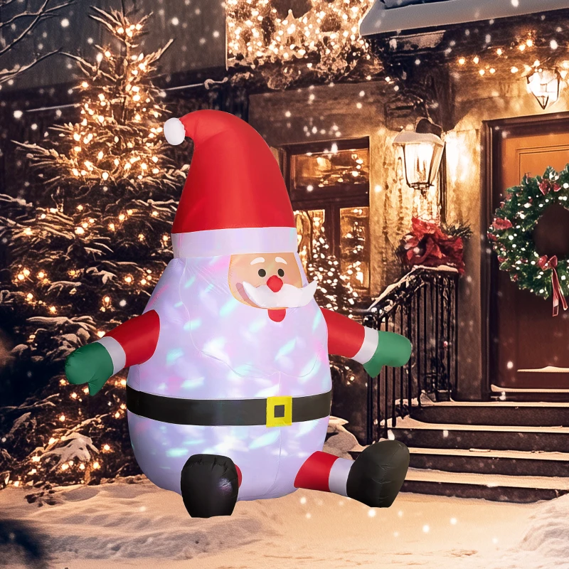 Outsunny Aufblasbarer Weihnachtsmann mit rotierender Lichtkugel, Festtags-Dekoration für den Garten