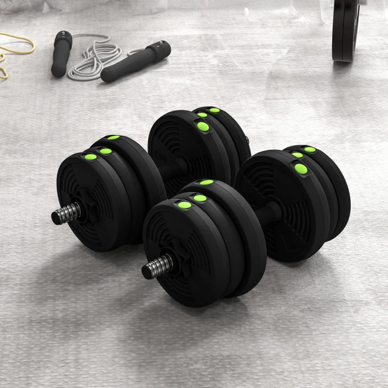 SPORTNOW Set 2 în 1 cu 2 gantere convertibile în halteră, greutate totală 20 kg și discuri de greutăți reglabile, negru