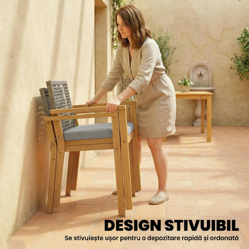 Outsunny Set de 2 Scaune de Exterior pentru Terasă și Grădină, Natural