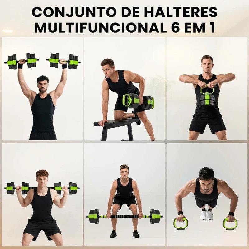 SPORTNOW Conjunto de Halteres Ajustáveis 4 em 1 25 kg Conjunto de Pesos Utilizado como Kettlebell Barra Halteres ou Suporte para Flexões Verde