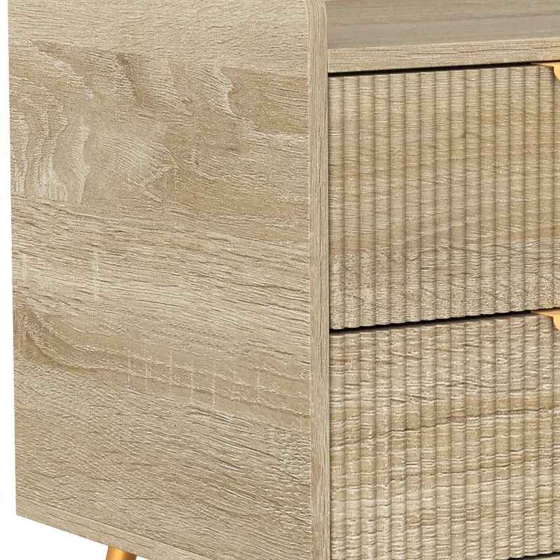 HOMCOM Bedside Table with 2 Drawers, Side End Table with Metal Legs for Bedroom, Living Room, Natural Wood Finish