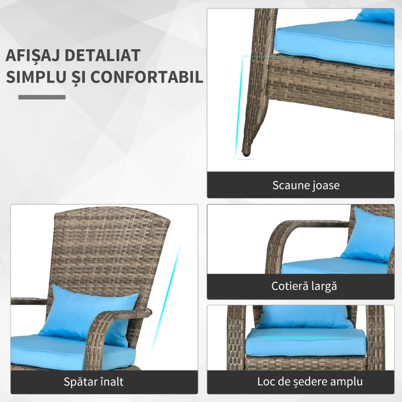 Outsunny Scaun de grădină Adironrack cu brațe, din ratan și oțel, 64x80x90 cm, maro și albastru
