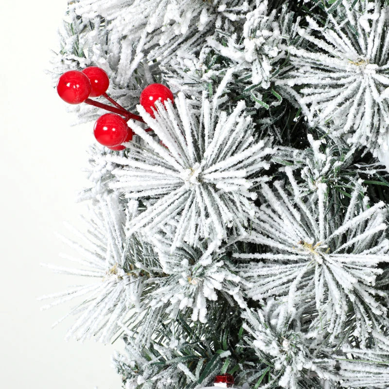 HOMCOM Couronne de Noël Lumineuse 60 cm Enneigée Floquée avec 50 LED, 15 Boules Décoratives, 140 Branches, 8 Modes, Vert