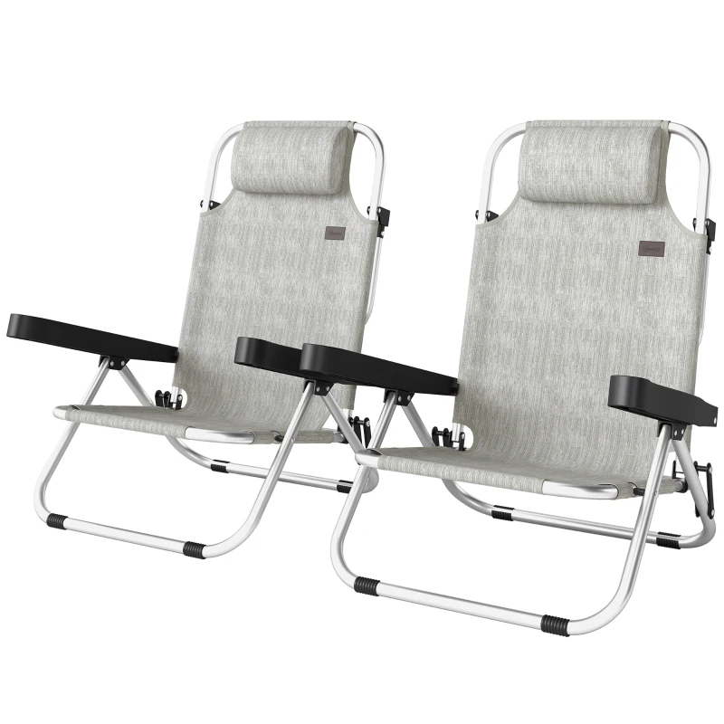 Outsunny Set 2 Șezlonguri Pliabile și Reclinabile cu Tetieră, Cadru Aluminiu și Textilenă, 62x61x80 cm, Gri
