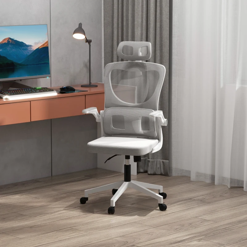 Vinsetto Scaun de Birou Ergonomic cu Înălțime Reglabilă și Tetieră, 60x59x114-122 cm, Gri