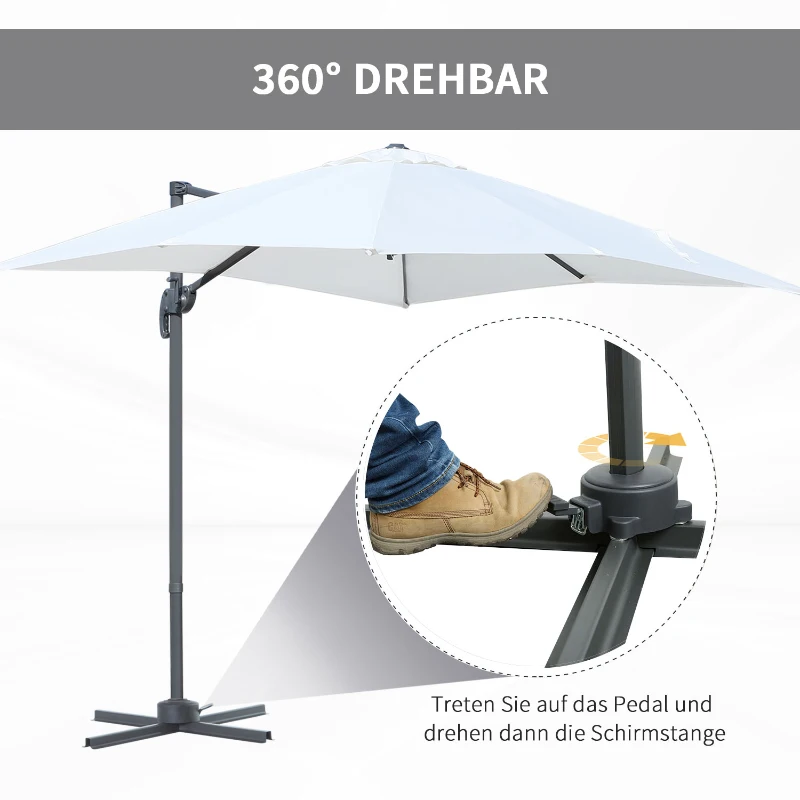 Outsunny Sonnenschirm 245 x 245 cm Kurbelschirm Ampelschirm mit Kurbelvorrichtung Sonnenschutz Alu Roma Schirm Neigungswinkel verstellbar Creme