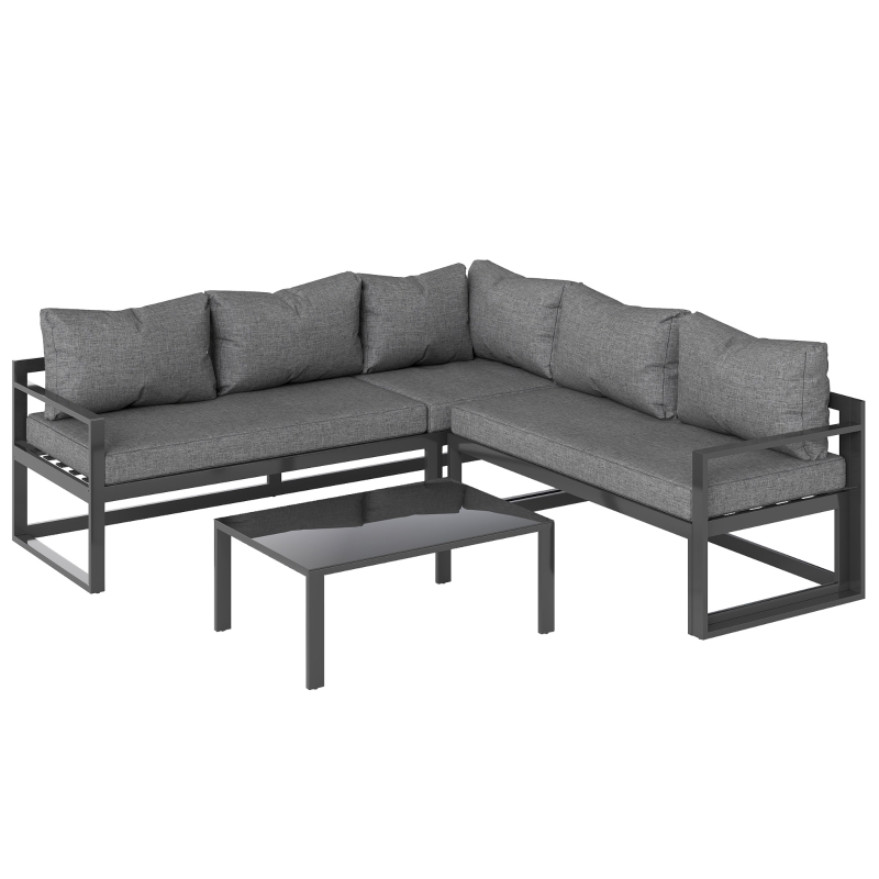 Outsunny 3-tlg. Gartengarnitur Gartenmöbel-Set 4-stufig verstellbar Gartenliege Gartenset Sitzgruppe mit Beistelltisch Sofa mit Kissen Outdoor Aluminium Grau