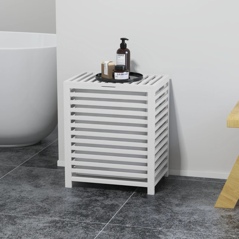 HOMCOM Cesto de Roupa de Bambu Cesto Roupa Suja Capacidade 55L com Bolsa Amovível Forma Retangular 50x36x60 cm Branco