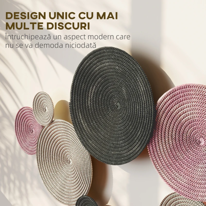 HOMCOM Artă Murală cu 8 Discuri 3D din Metal, 110x7x58 cm, culoare Bronz, Portocaliu și Galben