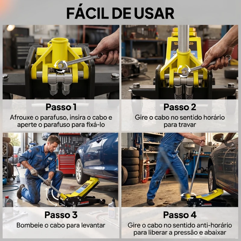 HOMCOM Macaco Hidráulico para Carro Altura de Elevação 7,5-50,5 cm com Bomba de Pistão Duplo para Reparação e Troca de Pneus Amarelo
