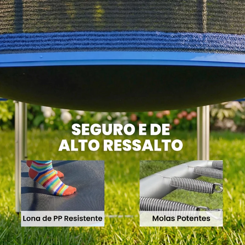 SPORTNOW Trampolim para Crianças Exterior Ø366 cm com Rede de Segurança Escada Acolchoamento de Molas Azul