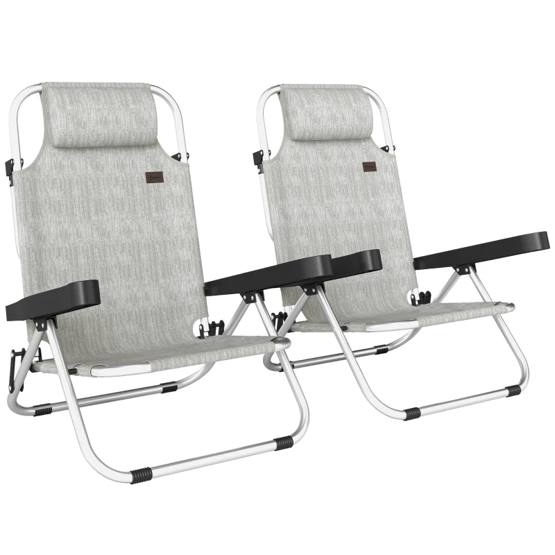 Outsunny Set 2 Șezlonguri Pliabile și Reclinabile cu Tetieră, Cadru Aluminiu și Textilenă, 62x61x80 cm, Gri