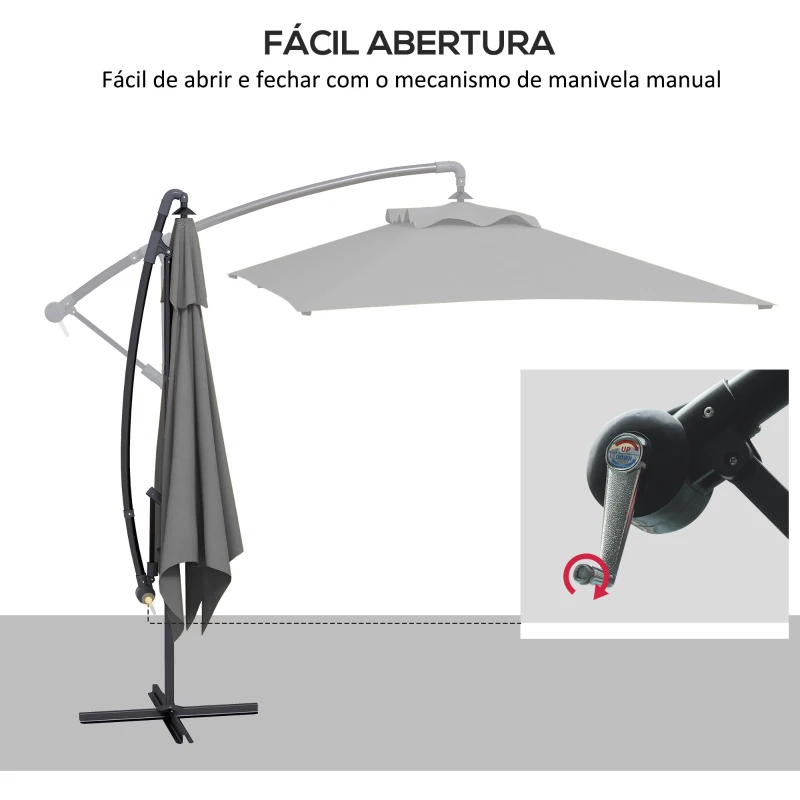 Outsunny Chapéu de Sol Excêntrico 294x193 cm Chapéu de Sol de Jardim com Base Cruzada e Manivela Impermeavel Proteção UV Cinza Escuro
