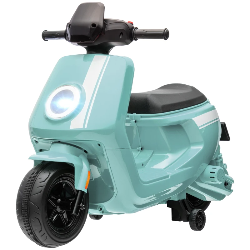AIYAPLAY 6V Elektro-Motorrad für Kinder, mit Scheinwerfer und Musik, Vor- und Rückwärtsgang, Trainingsräder, 18-36 Monate, Grün