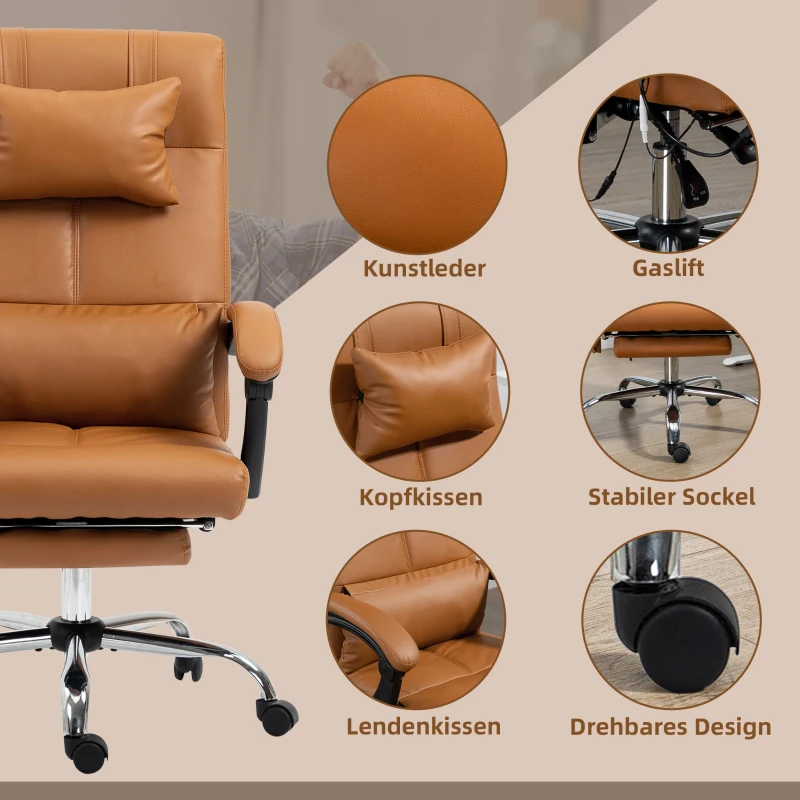 Vinsetto Bürostuhl mit Massagefunktion, ergonomisch, 66x67x114-122cm, Hellbraun(m-7)