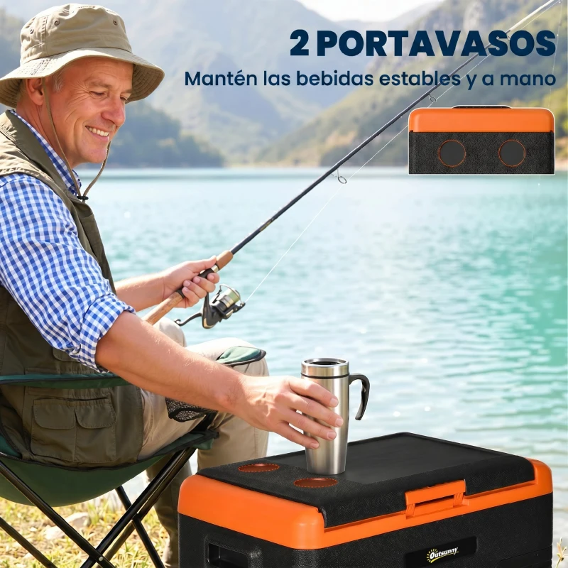Outsunny Nevera Portátil Eléctrica 40L Refrigerador de Coche 12V/24V hasta -20℃ con Pantalla LED Táctil 58,7x36,5x43,8cm Negro