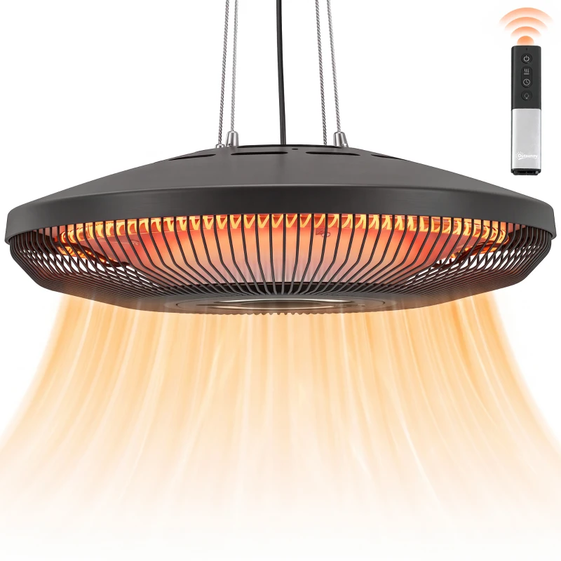 Outsunny Infrarot Heizstrahler Hängend 2000W Carbonfaser Deckenheizstrahler mit LED-Beleuchtung Touch & Fernbedienung 2 Heizstufe