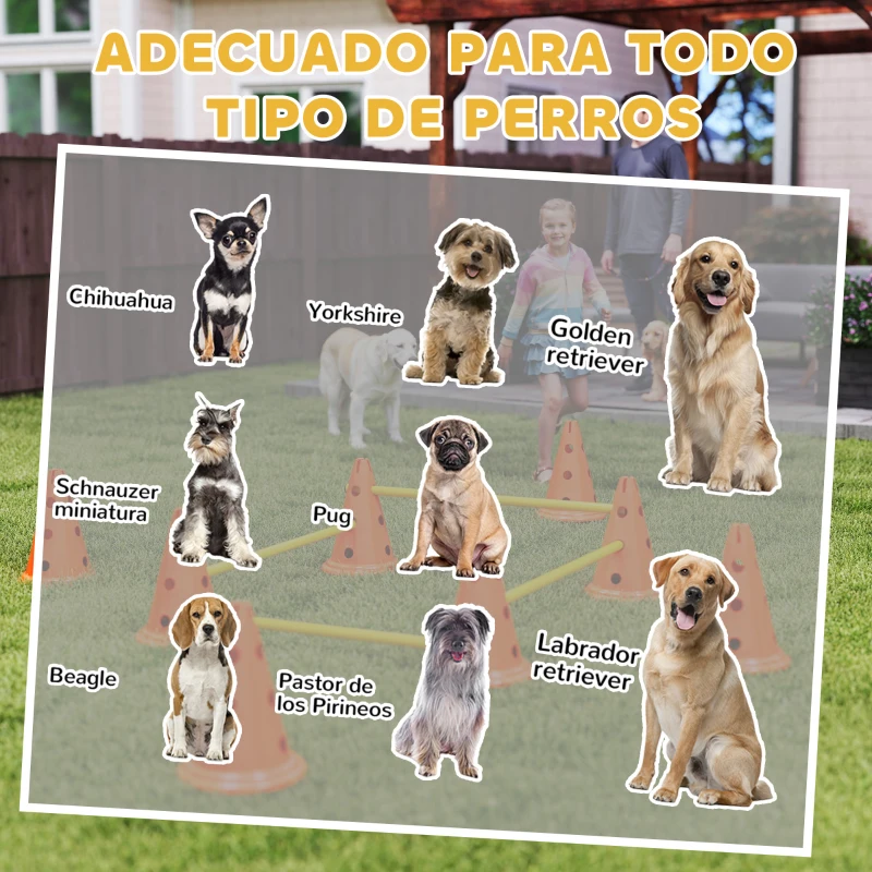 PawHut Juego de Agilidad para Perros Vallas de Obstáculos de Entrenamiento de Coordinación 8 Conos 8 Barras Bolsa