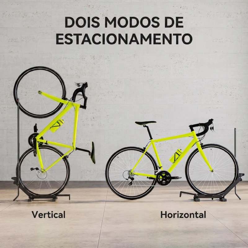 SPORTNOW Suporte de Chão para Bicicletas Vertical e Horizontal com Altura Ajustável para Rodas de 20"-29" e 700c 75x41x71-81 cm Preto