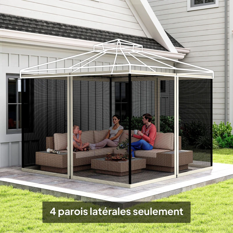 Outsunny Moustiquaires pour tonnelle barnum pavillon de jardin 3 x 3 m - lot de 4 moustiquaires zippées noir et crème
