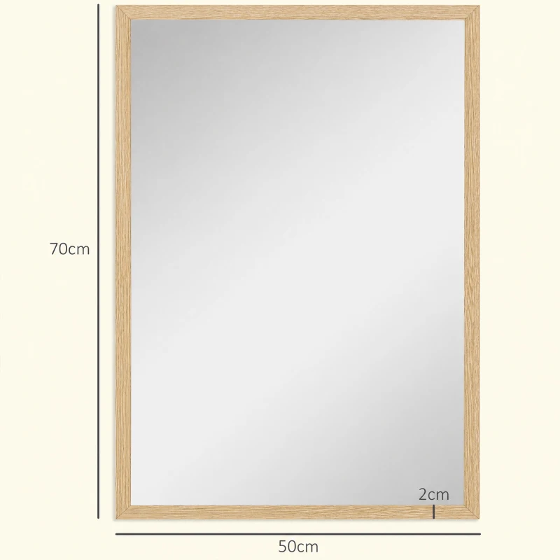 HOMCOM Espelho de Parede Decorativo 50x70 cm Espelho Retangular Espelho de Sala com 4 Ganchos Metálicos Estilo Moderno Madeira