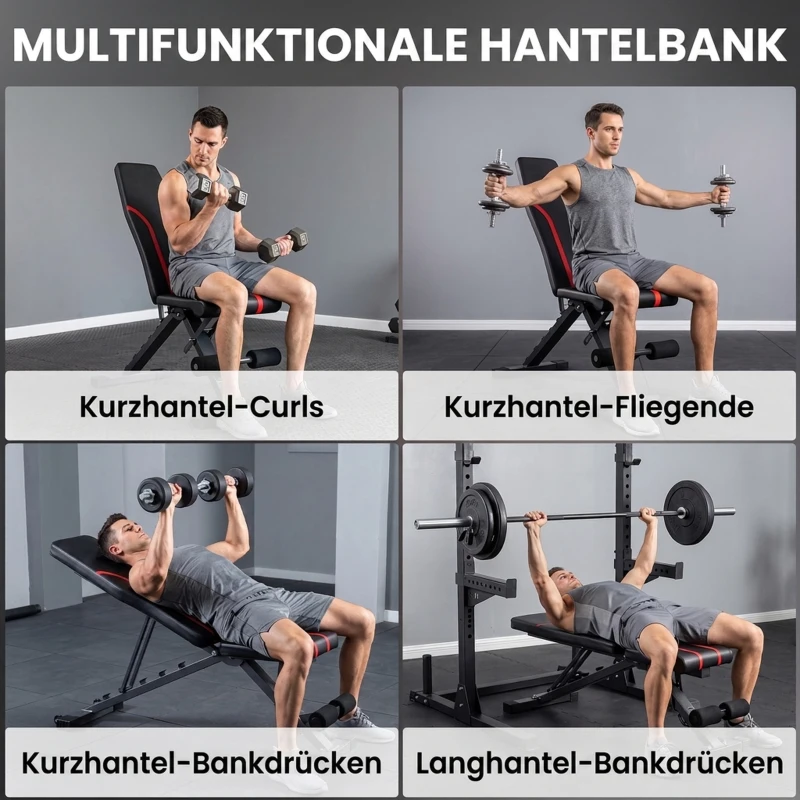 SPORTNOW Klappbare Workout-Bank, 6-stufige Rückenlehne, 4-stufiger Sitz, Metall, gepolstert, Schwarz