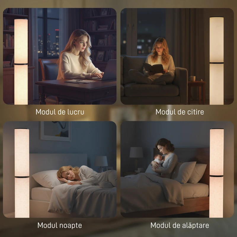 HOMCOM Lampă de Podea cu Telecomandă și Reglare Temperatură 3000-6000K, Abajur Textil, Ø20x135 cm, Bej