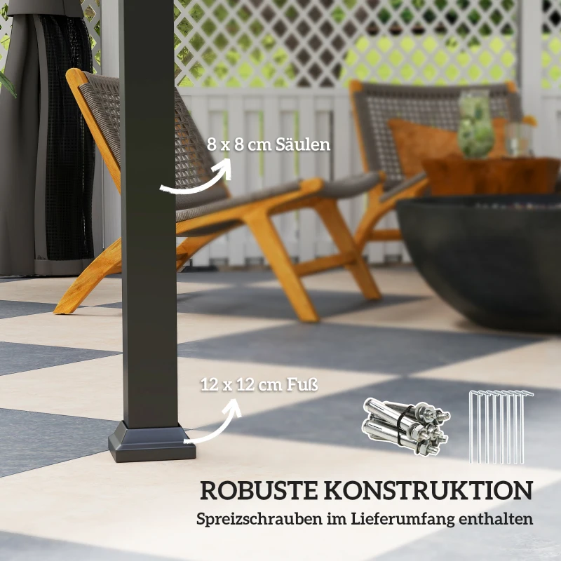 Outsunny Pavillon 3 x 3 m Wasserdicht Stabil Winterfest Gartenpavillon mit Seitenteile, Netze, Haken Hardtop Dunkelgrau