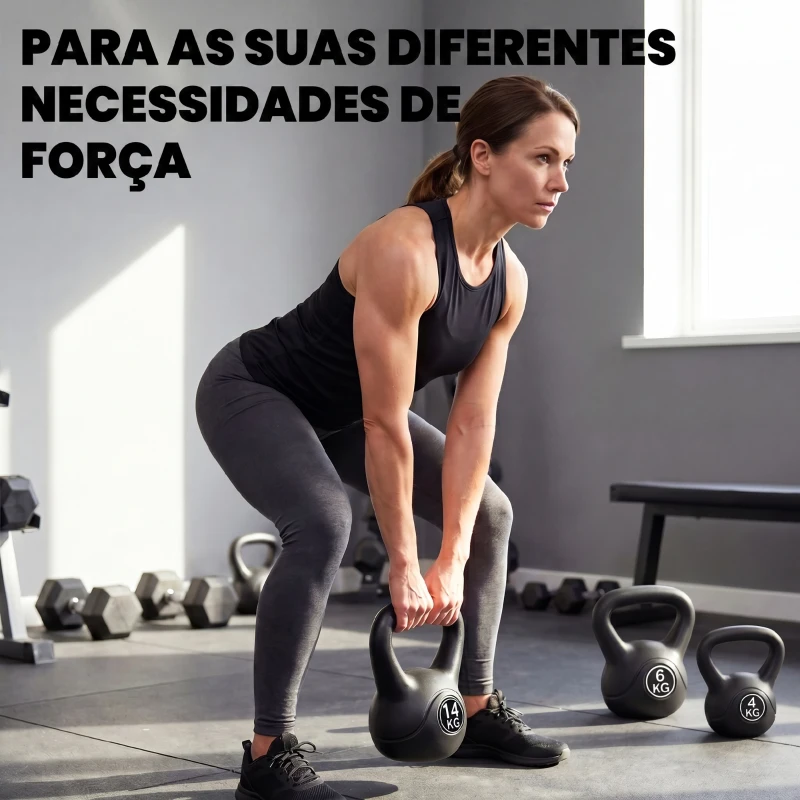 HOMCOM Peso Russo de 14 kg Kettlebell Fitness Preenchido de Areia com Punho Largo Antiderrapante 26x18x32 cm Preto