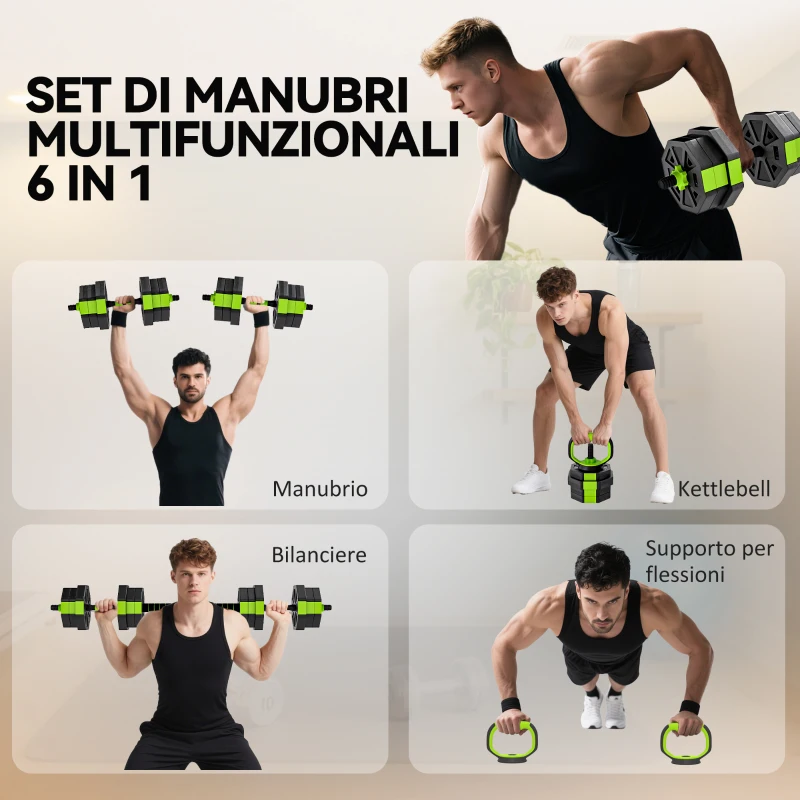 SPORTNOW Set Pesi Palestra 6 in 1 Multifunzione da 20kg Totali in Plastica e Sabbia, 125x18x18 cm, Verde