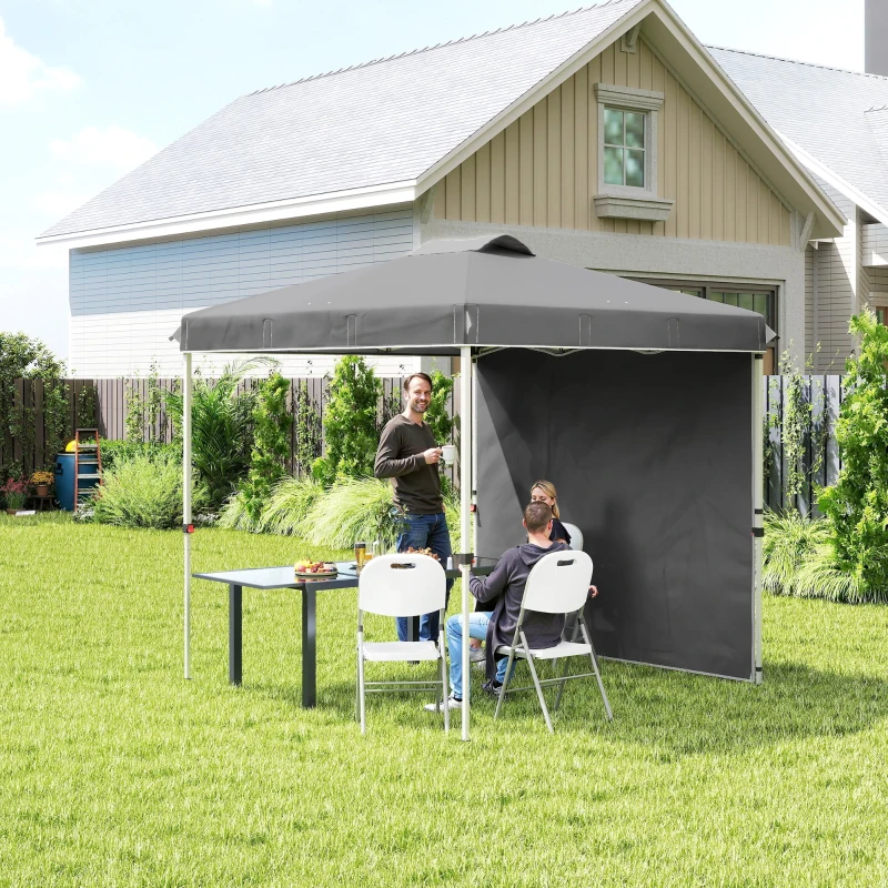 Outsunny Tenda Dobrável 2,5x2,5 m Tenda de Jardim com 1 Parede Lateral Altura Ajustável para Campismo Festas Cinza Escuro