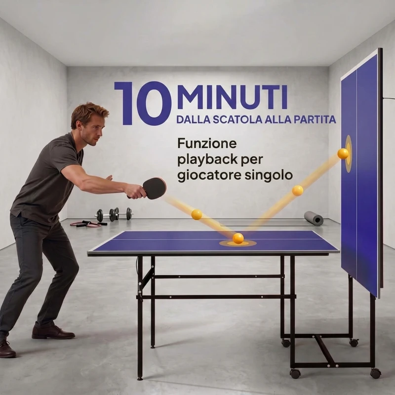 SPORTNOW Tavolo da Ping Pong Pieghevole per Interni con Ruote Girevoli, Rete, Racchette e Palline, Blu