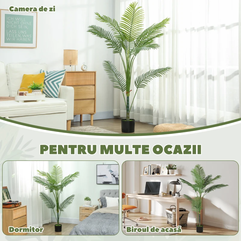 HOMCOM Plantă Artificială Areca Palm, Înălțime 150 cm, pentru Interior, cu Ghiveci, Decorațiune pentru Casă și Birou, Verde