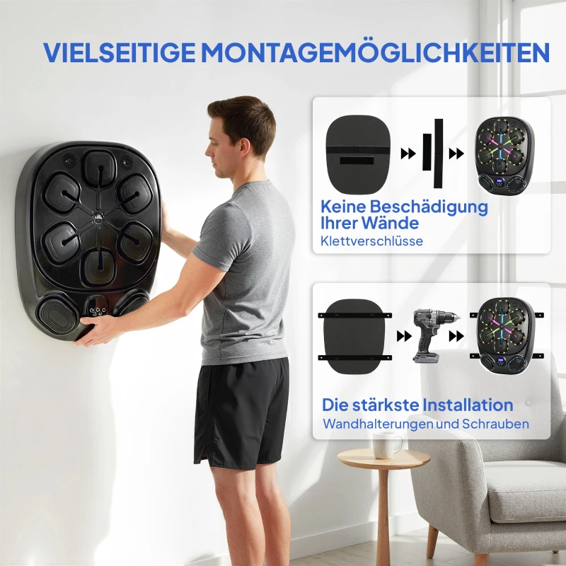 SPORTNOW Music Boxing Machine, elektronische LED Boxmaschine mit Doppel Schlagzonen Bluetooth Handschuhen 9 Geschwindigkeit
