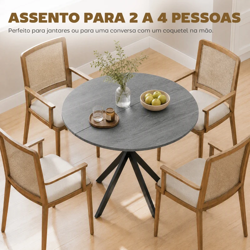 HOMCOM Table à Manger Ronde pour 2 Personnes avec Plateau Aspect Bois et Piètement Croisé en Acier, Gris