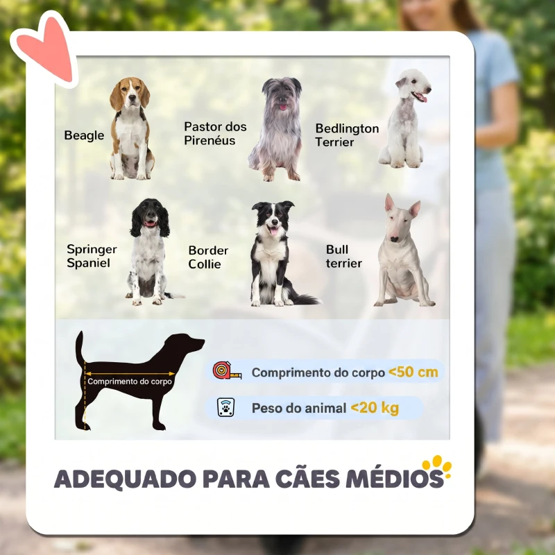 PawHut Carrinho para Cães Dobrável até 20 kg com Rodas Grandes Suspensão e Travão Janelas de Rede Almofada Castanho Claro