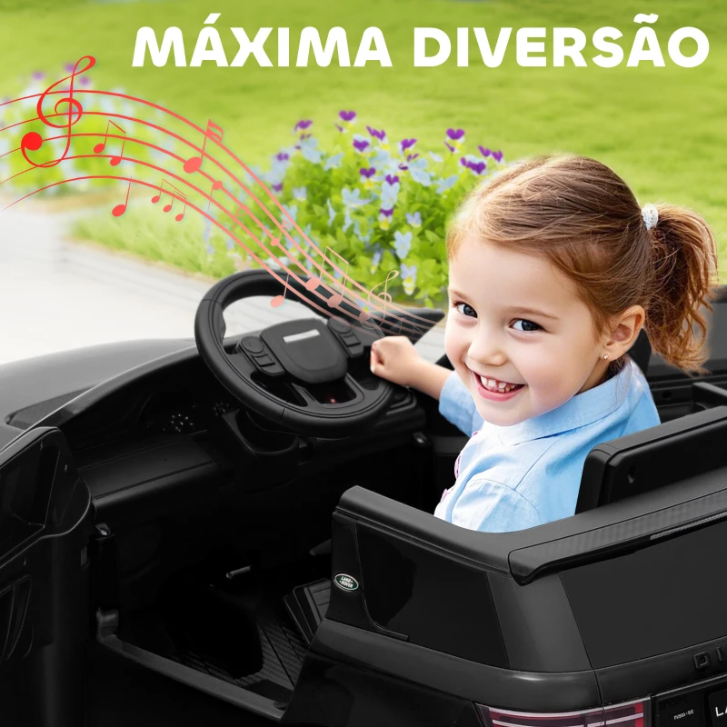 AIYAPLAY Carro Elétrico para Crianças com Licença Land Rover Discovery Sport Bateria 12V Faróis Buzina e Música 106x65,5x51 cm Preto
