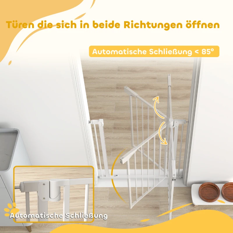 PawHut Treppenschutzgitter Absperrgitter ohne Bohren mit automatische Schließung für Kinder Küche Treppe 76-81 x 76 cm Weiß