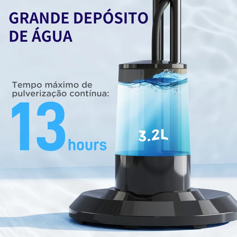 HOMCOM Ventoinha de Pé com Nebulizador 75 W Temporizador Depósito de 3,2L Controlo Remoto 3 Velocidades 3 Hélices e Ecrã LED Ø44,5 cm Preto