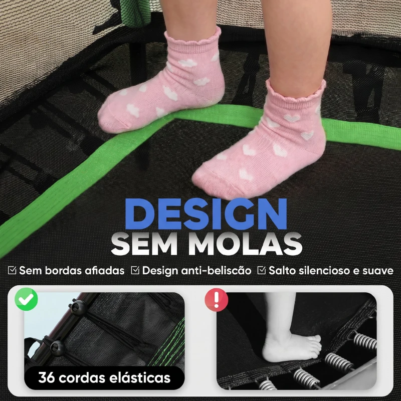 HOMCOM Trampolim para Crianças com Rede de Segurança e Estrutura de Aço para Interiores e Exteriores Carga 50kg Ø163,5x190 cm Verde