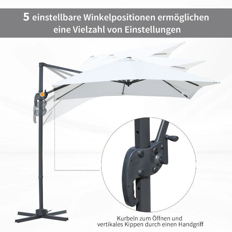 Outsunny Sonnenschirm 245 x 245 cm Kurbelschirm Ampelschirm mit Kurbelvorrichtung Sonnenschutz Alu Roma Schirm Neigungswinkel verstellbar Creme
