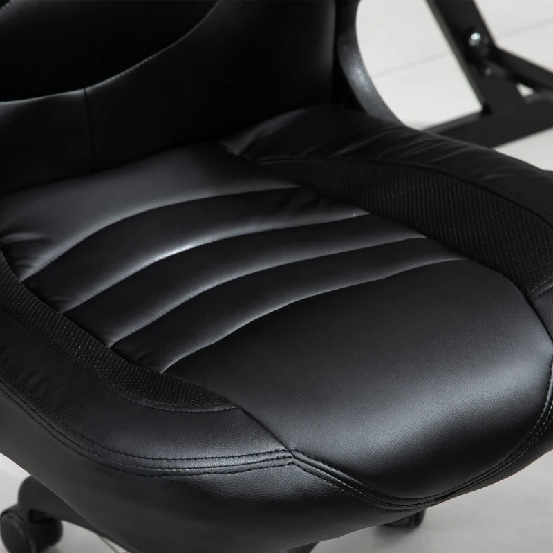 Vinsetto Gamingstuhl mit Wippfunktion höhenverstellbarer Bürostuhl ergonomischer Schreibtischstuhl Home-Office Schaumstoff Kunstleder Nylon Mesh Schwarz 64 x 68,5 x 117-127 cm