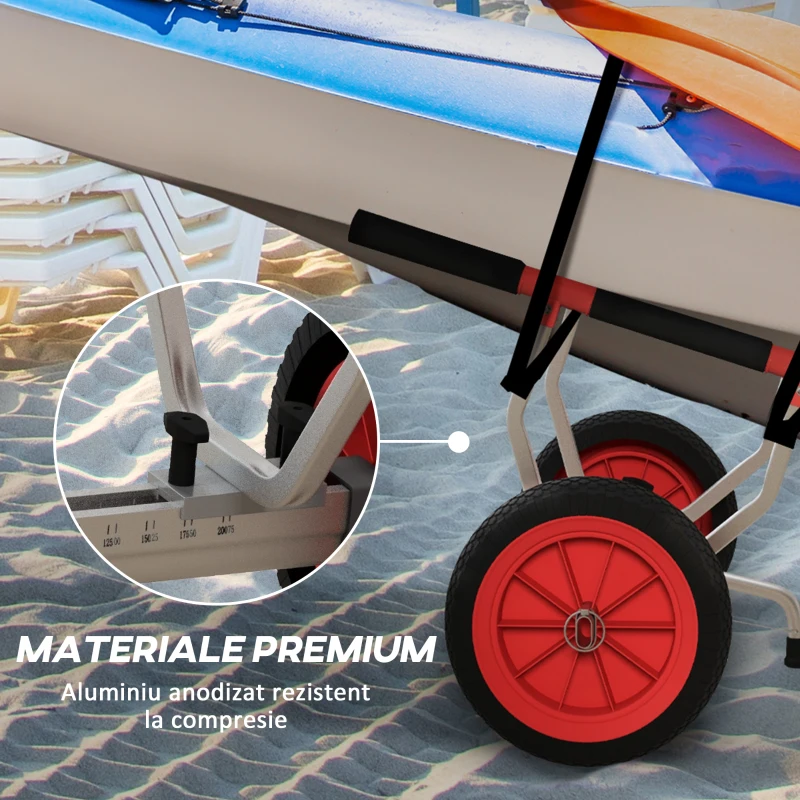 SPORTNOW Cărucior pentru Kayak și SUP cu lățime reglabilă, din aluminiu, roți Ø25 cm, max. 100 kg, negru