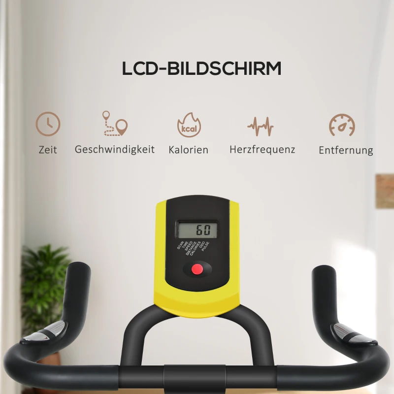 SPORTNOW Heimtrainer, leise, anpassbarer Widerstand, Pulssensor, Monitor, Gelb