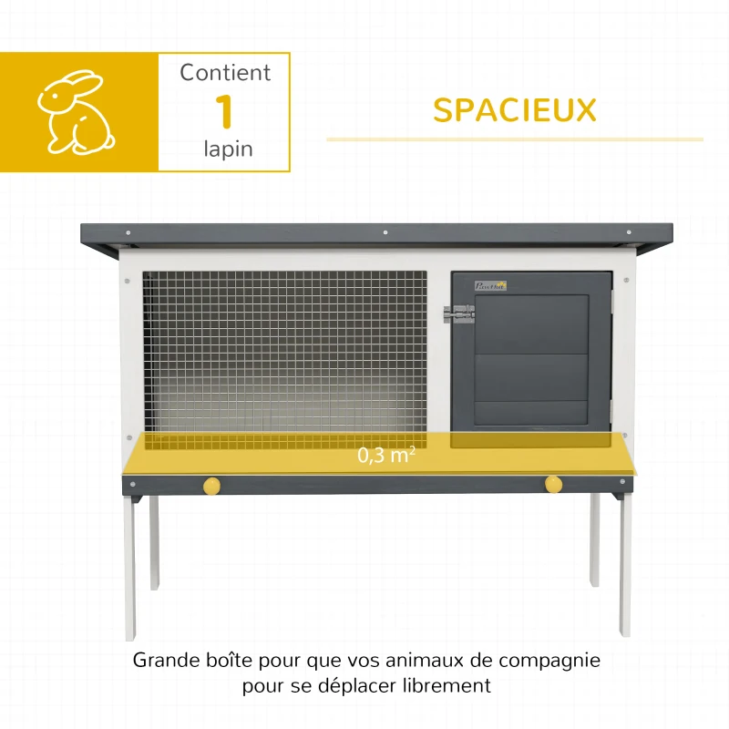 PawHut Clapier sur pied cage à lapin avec niche intérieur toit ouvrant porte verrouillable 90 x 45 x 65 cm gris foncé blanc