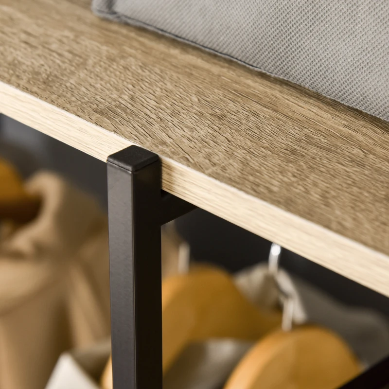 HOMCOM Suporte para Cabides Cabideiro de Madeira com 4 Prateleiras de Arrumação e Barra de Pendurar 100x46x170,5cm Madeira e Preto