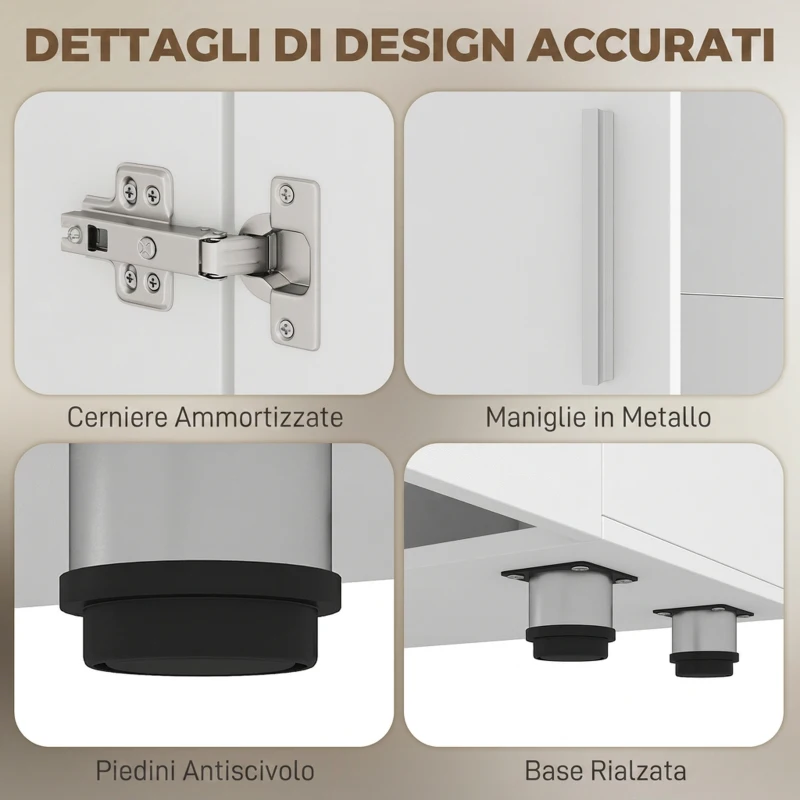 HOMCOM Armadio Guardaroba con 4 Ante e Chiusura Soft Close, 60x34x180  cm, Bianco