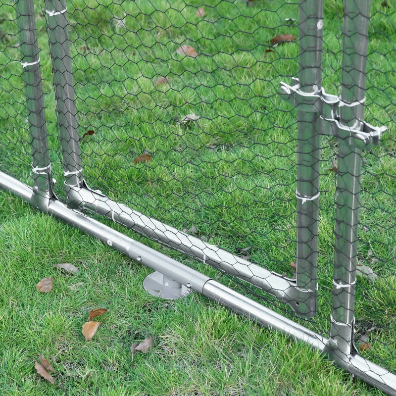 PawHut Gallinero de Exterior 2,8x5,7x1,95 m Gallinero Grande Cubierta de Tela Oxford y Corral de Metal Galvanizado Plata